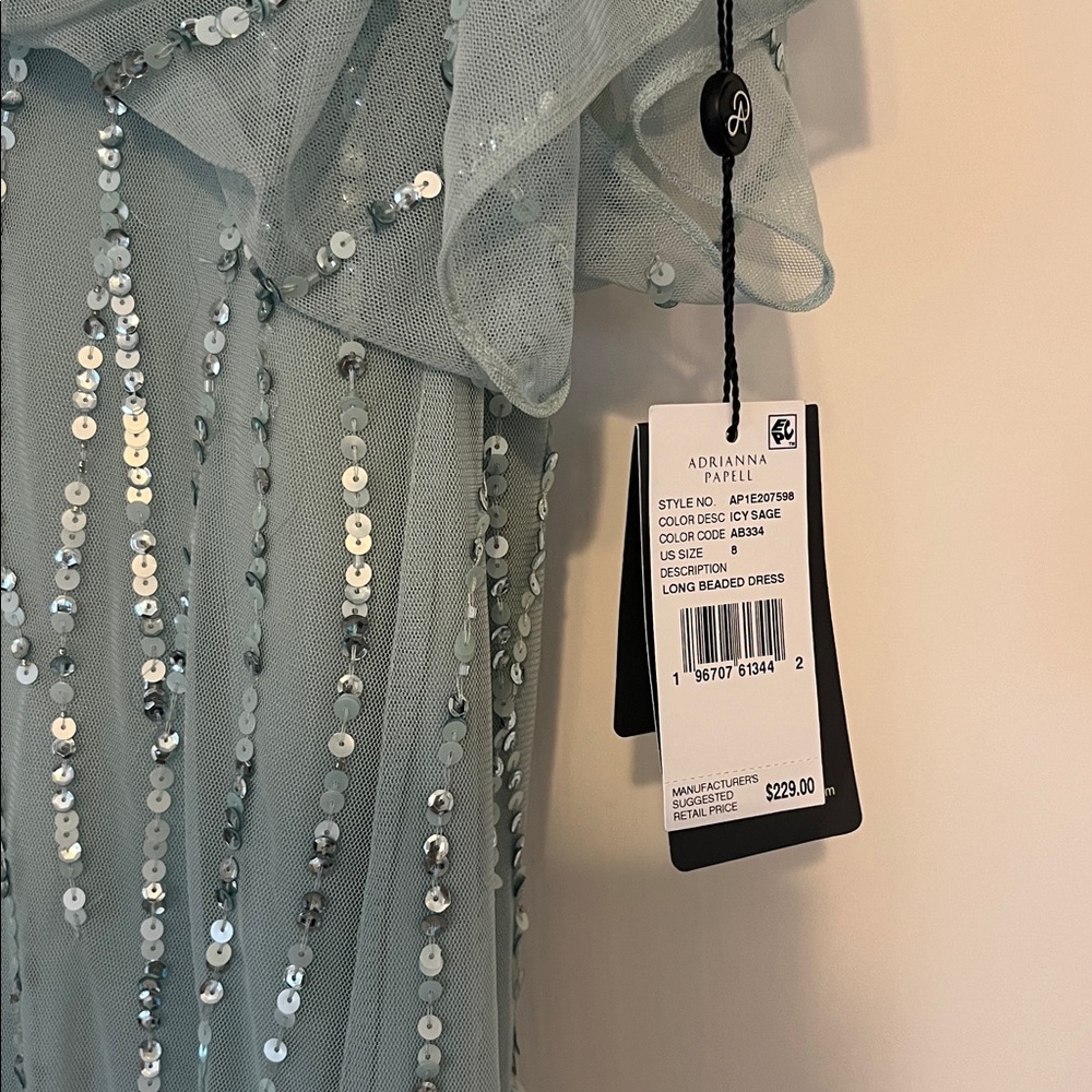 NWT Adrianna Papell Women's Long Beaded Sequin Formal Green Dress size 8 - Picture 10 of 12